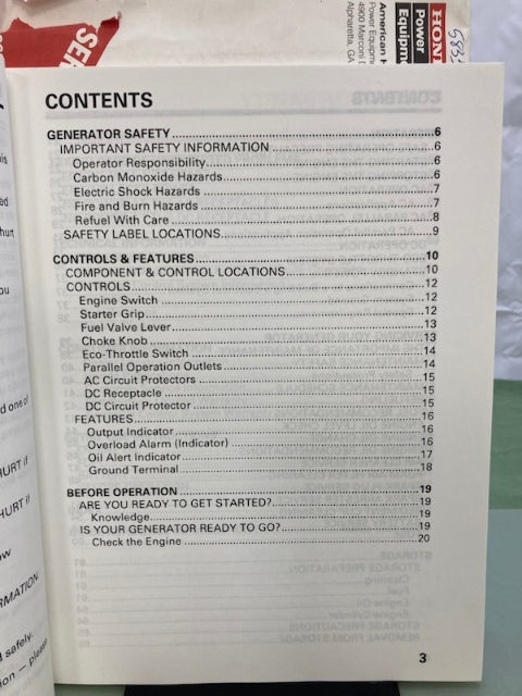 Honda 31ZT7633 EU3000is Generator Owner's Manual '16 New Genuine