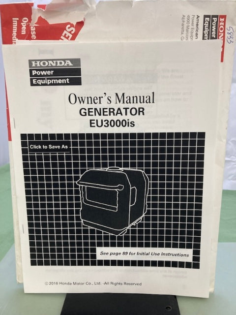 Honda 31ZT7633 EU3000is Generator Owner's Manual '16 New Genuine