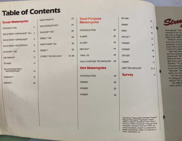 Honda Redbook 1986 With Spec Sheets Genuine
