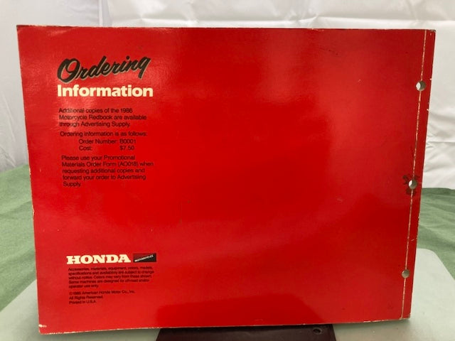 Honda Redbook 1986 With Spec Sheets Genuine
