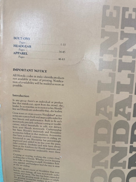 Honda H008Z Hondaline Accessories Catalog 1982 Genuine