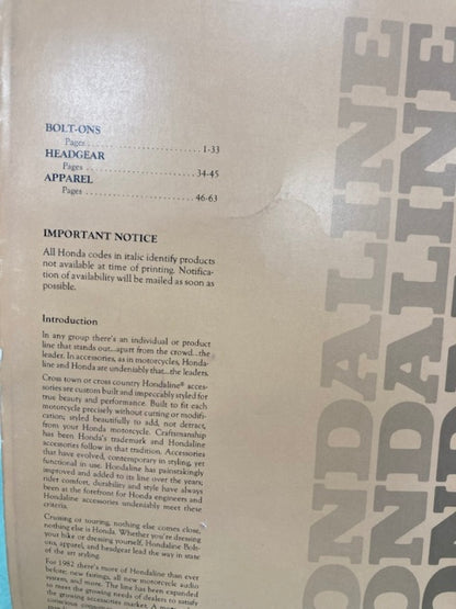 Honda H008Z Hondaline Accessories Catalog 1982 Genuine