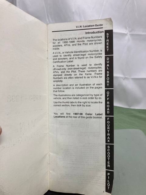 Honda MJA 7700-7975 MC Scooter ATV Pilot VIN Location Guide '90-'98 Genuine