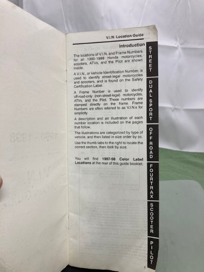 Honda MJA 7700-7975 MC Scooter ATV Pilot VIN Location Guide '90-'98 Genuine