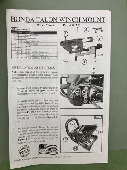 KFI Products 101750 Honda Talon Winch Mount New Genuine