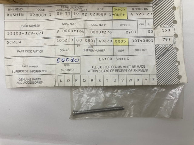 Honda 33103-329-671 Screw New Replaces