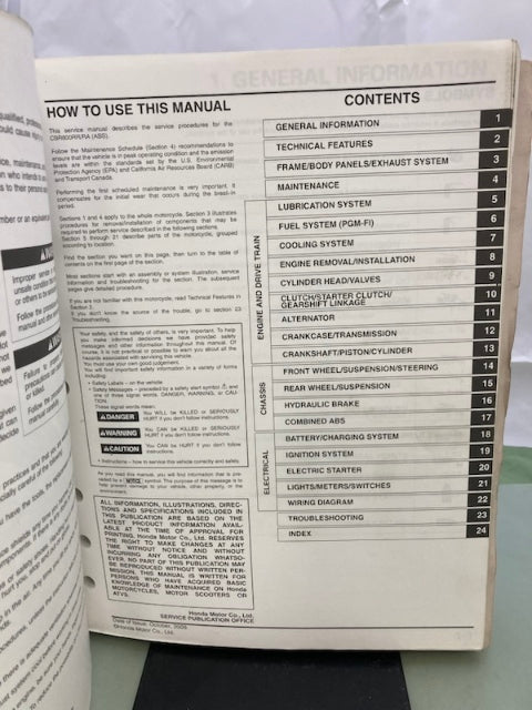 Honda 61MFJ05 CBR600RR/A Service Manual '07-'12 Genuine