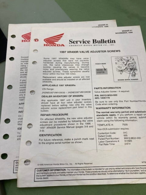 Honda 61KCY07 XR400R Service Manual '96-'04 Genuine