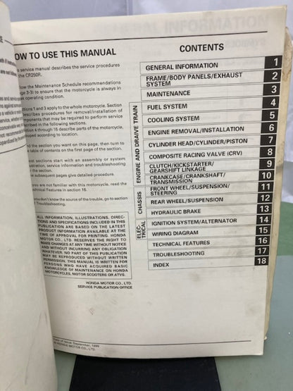 Honda 61KZ361 CR250R Service Manual '00-'01 Genuine