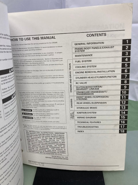 Honda 61KZ372 CR250R Service Manual '02-'04 Genuine