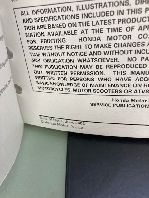 Honda 61KZ372 CR250R Service Manual '02-'04 Genuine