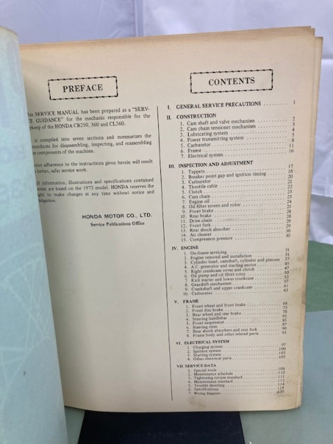 Honda 6136901 CB250 360 CL360 Shop Manual '74 Genuine