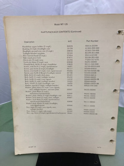 Honda 6136101 MT125 Shop Manual '73 Genuine