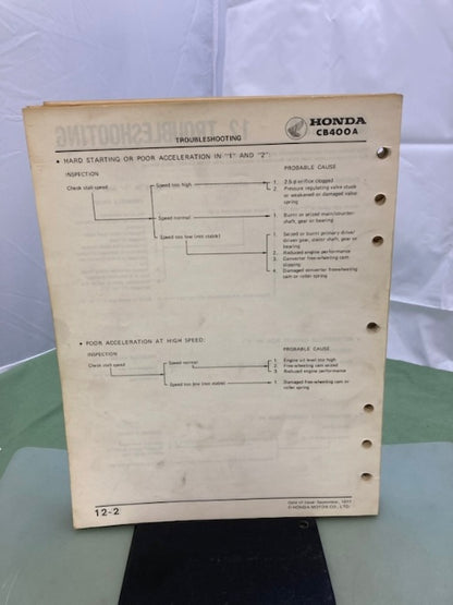 Honda 6141300 Hawk CB400T CB400A Shop Manual '78 Genuine