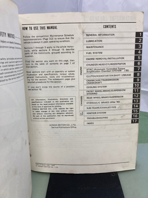 Honda 61GC410 CR80R Service Manual '85-'94 Genuine