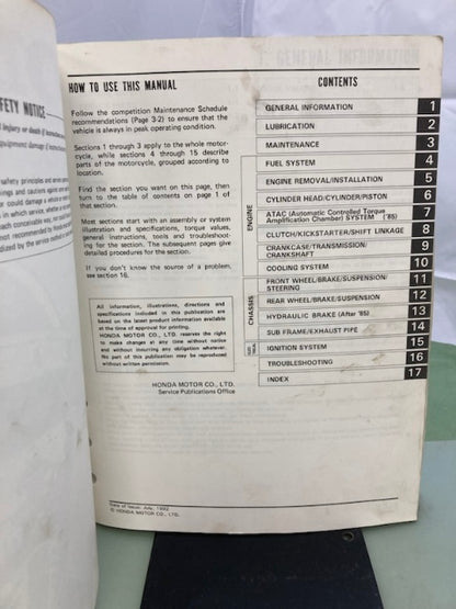 Honda 61GC410 CR80R Service Manual '85-'94 Genuine