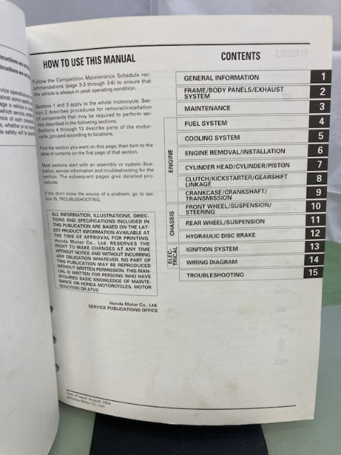 Honda 61GBF12 CR80R/RB CR85R/RB Service Manual '95-'07 Genuine
