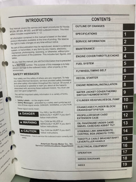 Honda 61ZV700E3 BF25A/30A BF25D/30D Shop Manual '10 Genuine