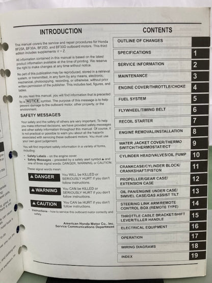 Honda 61ZV700E3 BF25A/30A BF25D/30D Shop Manual '10 Genuine