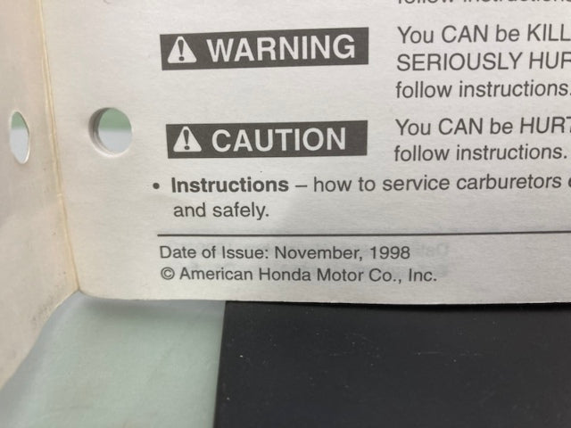 Honda TO068 Carburetor Service Manual '98 Genuine