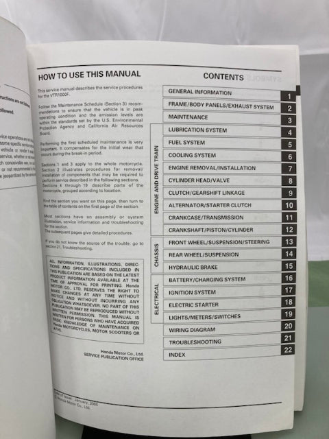 Honda 61MBB07 VTR1000F Super Hawk Service Manual 1998-2005 Genuine