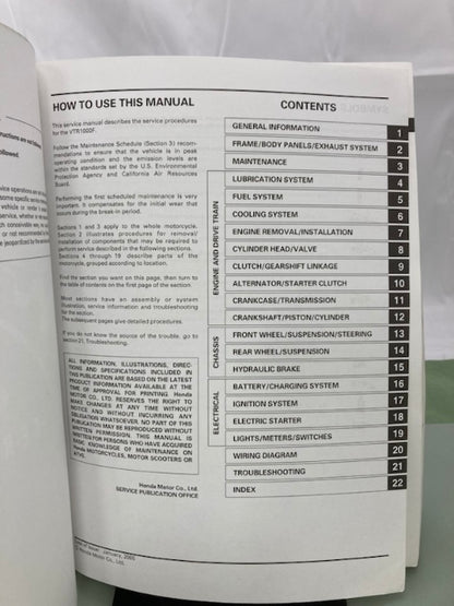 Honda 61MBB07 VTR1000F Super Hawk Service Manual 1998-2005 Genuine