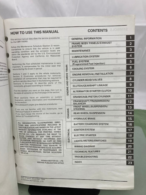 Honda 61MAT54 CBR1100XX Service Manual 1999-2003 Genuine