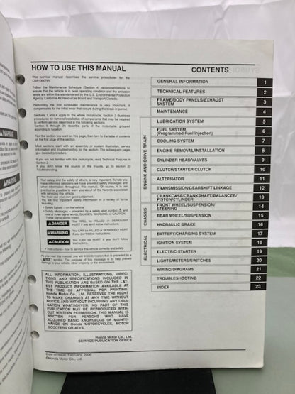 Honda 61MEL03 CBR1000RR Service Manual 2004-2007 Genuine