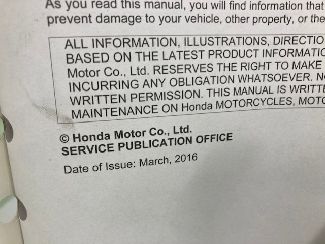 Honda 61MJP00 CRF1000L/LD Service Manual 2016 Genuine