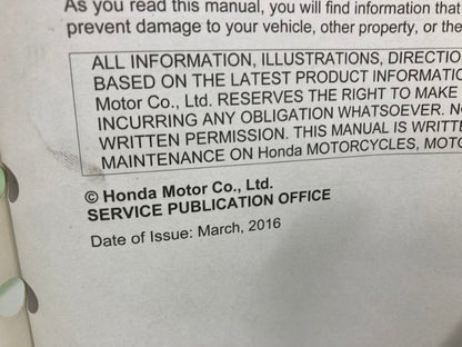 Honda 61MJP00 CRF1000L/LD Service Manual 2016 Genuine