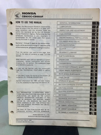 Honda 6146103 CB900C CB900F Shop Manual 1980-1982 Genuine