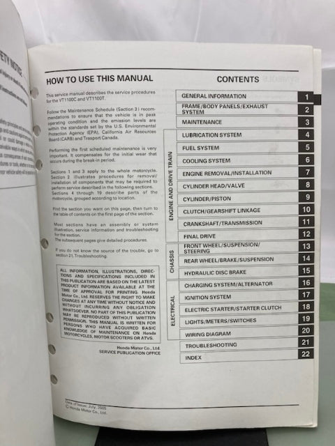 Honda 61MAA09 VT1100C VT1100T Shadow Service Manual 1997-2007 Genuine