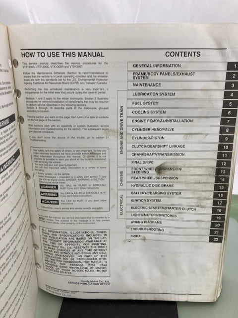 Honda 61MEA05 VTX1300C/R/S/T Service Manual 2003-2009 Genuine