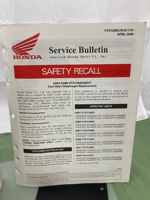 Honda 61MEA05 VTX1300C/R/S/T Service Manual 2003-2009 Genuine