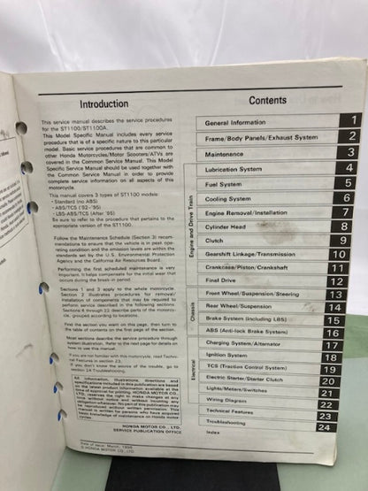 Honda 61MY311 ST1100 Service Manual '91-'02 with Addendum 61MY311-AH '03 Genuine