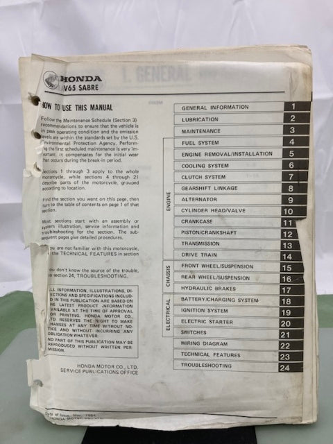 Honda 61MB301 V65 Sabre-VF1100S Shop Manual 1984-1985 Genuine