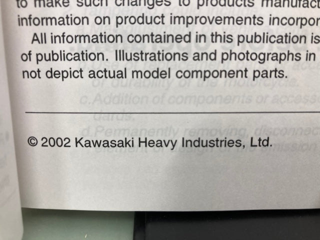 Kawasaki 99924-1310-02 Z1000 Service Manual 2002 New Genuine