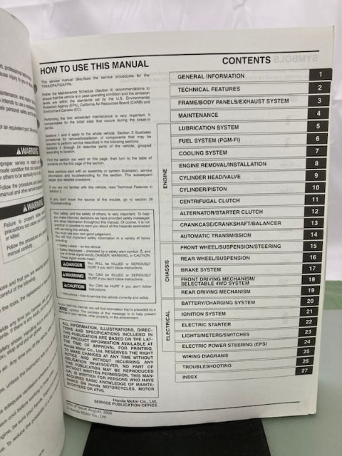 Honda 61HP700 TRX420FA/FPA FourTrax Rancher AT Service Manual 2009 Genuine