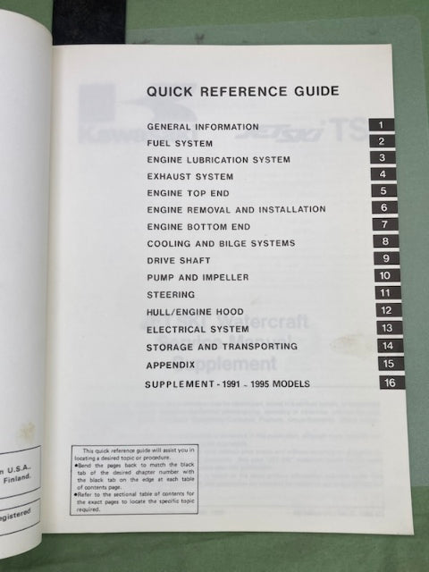 Kawasaki 99924-1122-54 JetSki TS Service Manual Supplement '95 Genuine