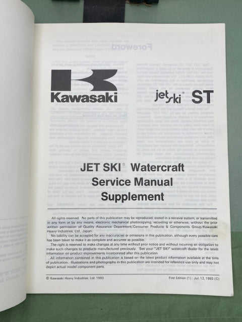Kawasaki 99924-1164-51 JetSki ST Service Manual Supplement '93 Genuine