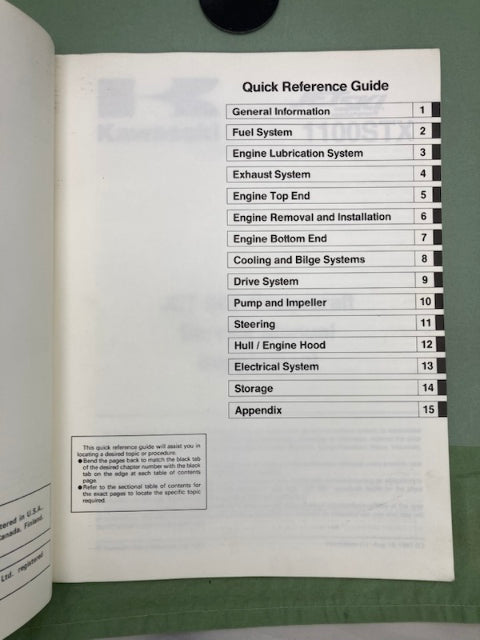 Kawasaki 99924-1221-51 JetSki 1100STX Service Manual Supplement '97 Genuine