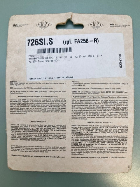 SBS 726SI Off-Road Brake Pad Set, Asbestos Free New Genuine