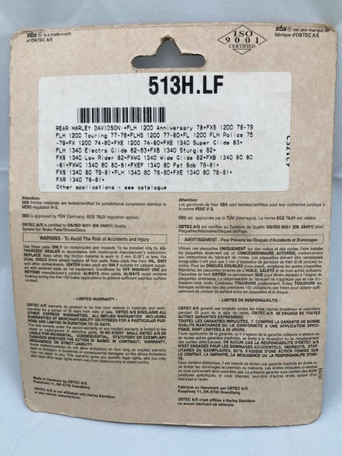 SBS 513H-LF Street Brake Pad Set, Asbestos Free New Genuine