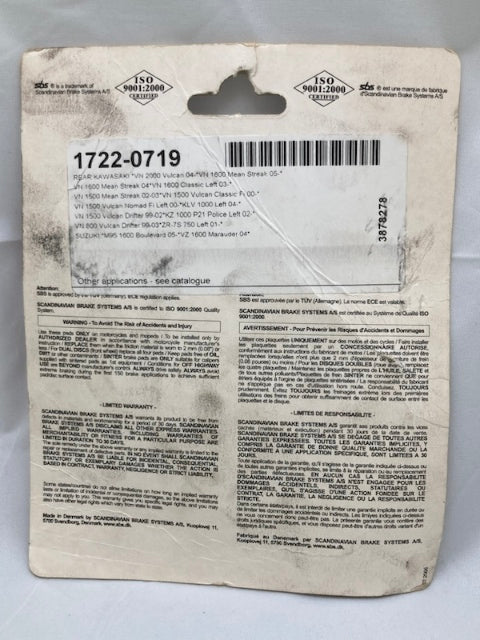 SBS 704LS Rear Brake Pad Set, Sinter New Genuine