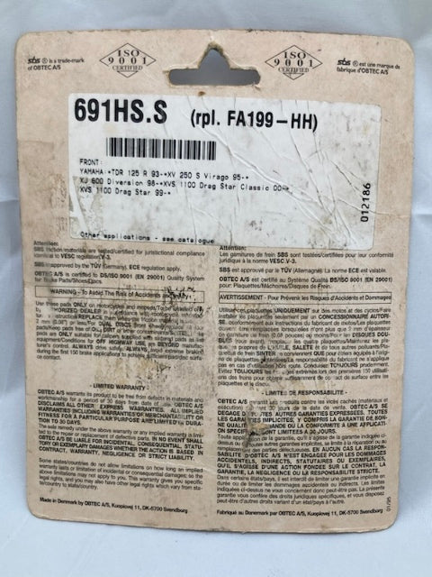 SBS 691HS Street Brake Pad Set, Sinter New Genuine