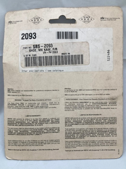 SBS 2093 Organic Brake Pad Set, Asbestos Free Street New Genuine