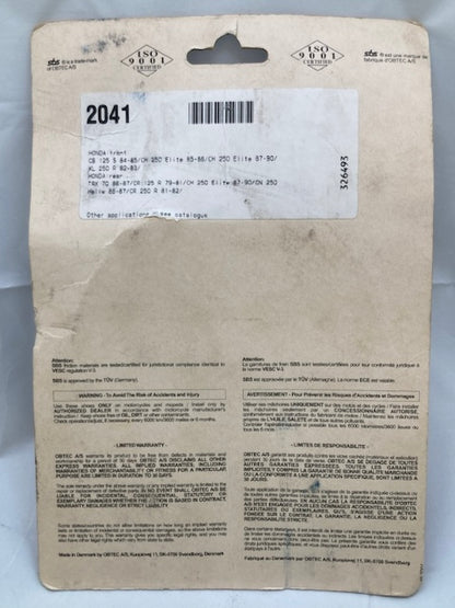 SBS 2041 Organic Brake Pad Set, Asbestos Free Street New Genuine