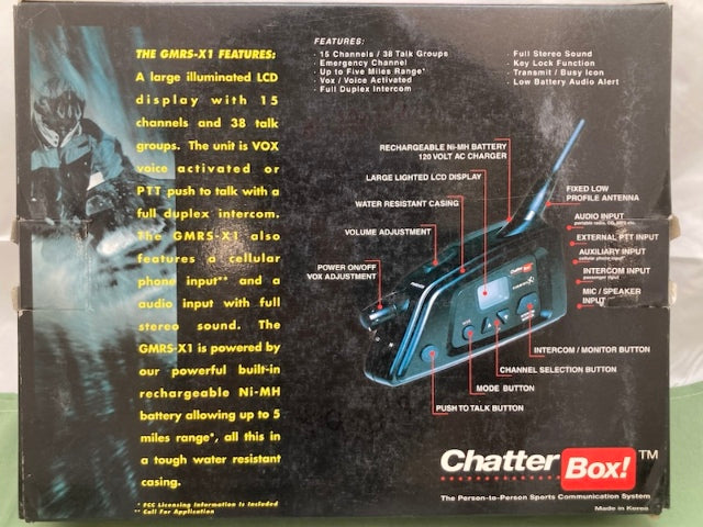 Chatter Box GMRS X1 Full Face Motorcycle Communication System Kit New Genuine