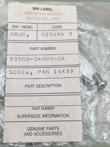QTY 2 Honda 93500-04008-0A Screw, Pan (4X8) New Genuine