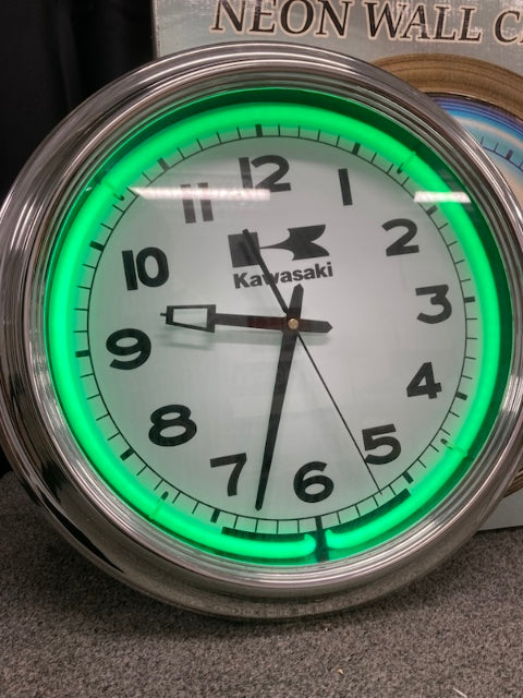 Crown Premiums Limited Edition Kawasaki Green Neon Wall Clock New Genuine